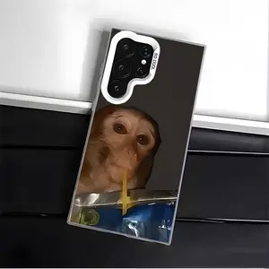 Funny Cute Monkey Phone Case for SAMSUNG GALAXY S22 S23 S24 S25 FE ULTRA PLUS Hard TPU PET PC Black White Stylish Gift Ideas Anti-drop Cellphone Protective Shell Shockproof Protector Mobile Phone Cover