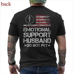 T-Shirt With EMOTIONAL SUPPORT HUSBAND Flag Motif USA Vibe Made In USA For Women For Men [CoreVarsity.us 180G/230G 100% cotton short-sleeve/hoodie, soft and comfortable]