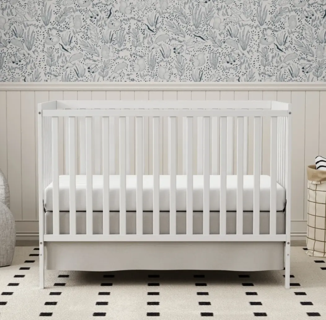 5-in-1 Convertible Full-Size Baby Crib with Toddler, Day & Full Bed Conversion in White, Sustainable Pinewood