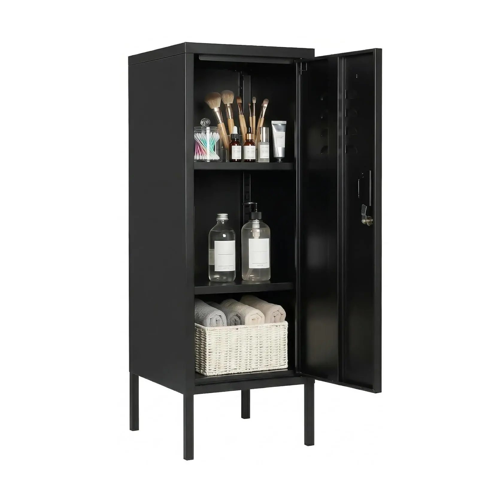 GAOMON Metal Locker Cabinet, Narrow Locking Cabinet with Removable Shelves, Tall Locker Storage Cabinets for Gym/Office/Bathroom Black 13.78"D x 14.96"W x 38.78"H