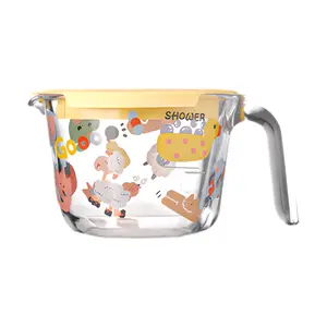 KAWASIMAYA Breakfast Glass Cup Measuring Cup Milk  Coffee Handy Cup with Lid 16.91 fl oz