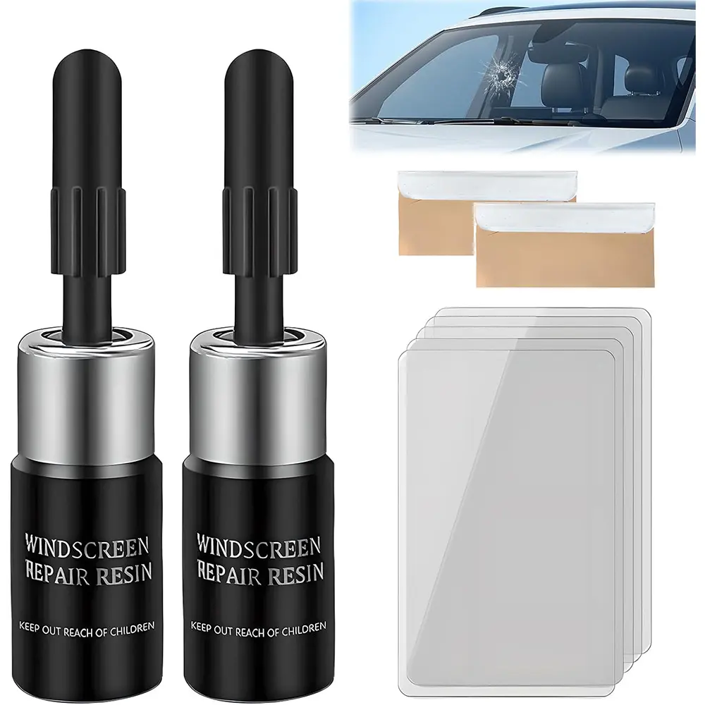 SunAuto Windshield Crack Repair Kit – 2 Bottles, Glass Crack Repair Liquid for Chips and Cracks, Bulls-Eye & Star-Shaped Damage