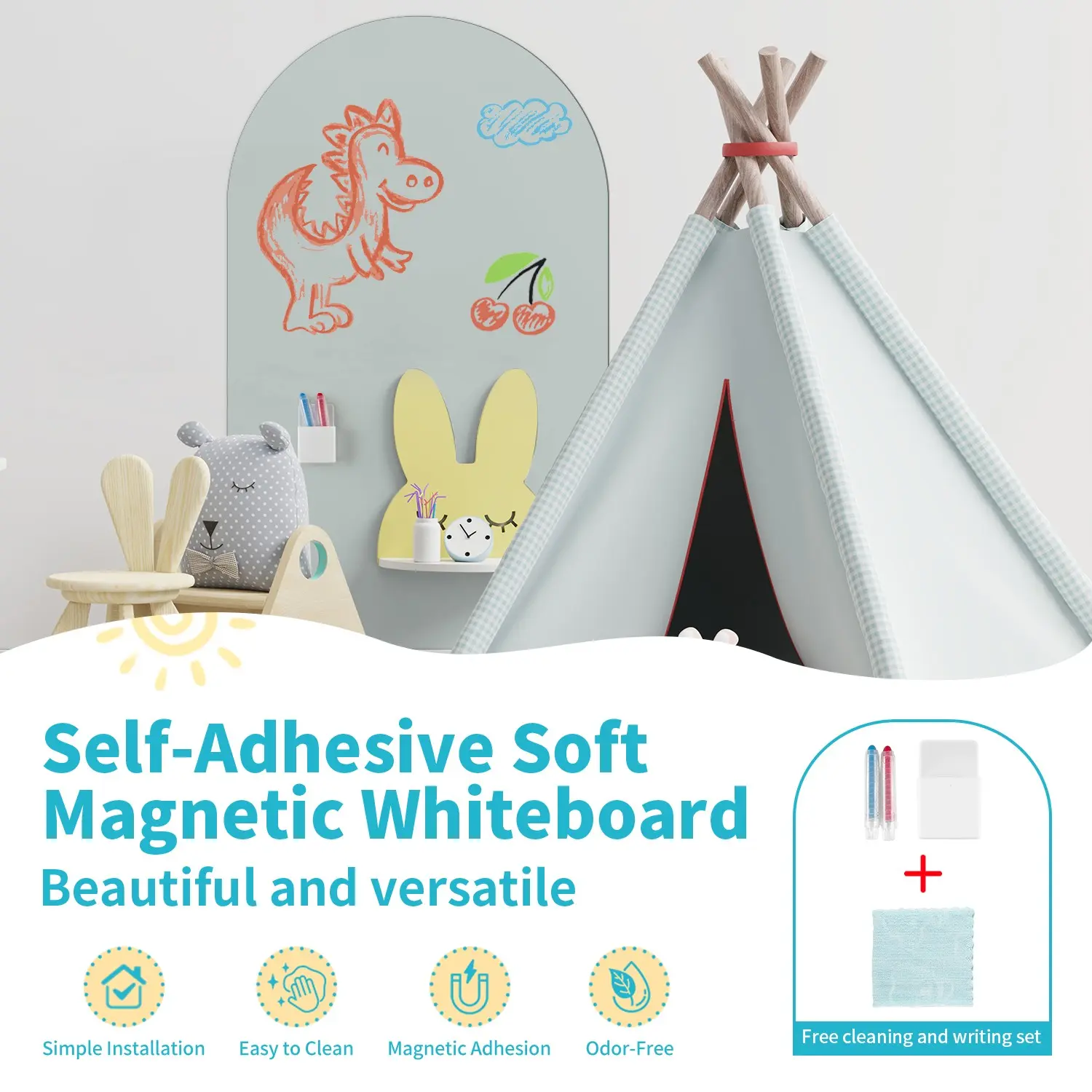 Self-Adhesive Magnetic Whiteboard Sticker, Removable, No Residue, Erasable Wall Sticker, Reusable Writing Board, 19.69x35.43 Inches