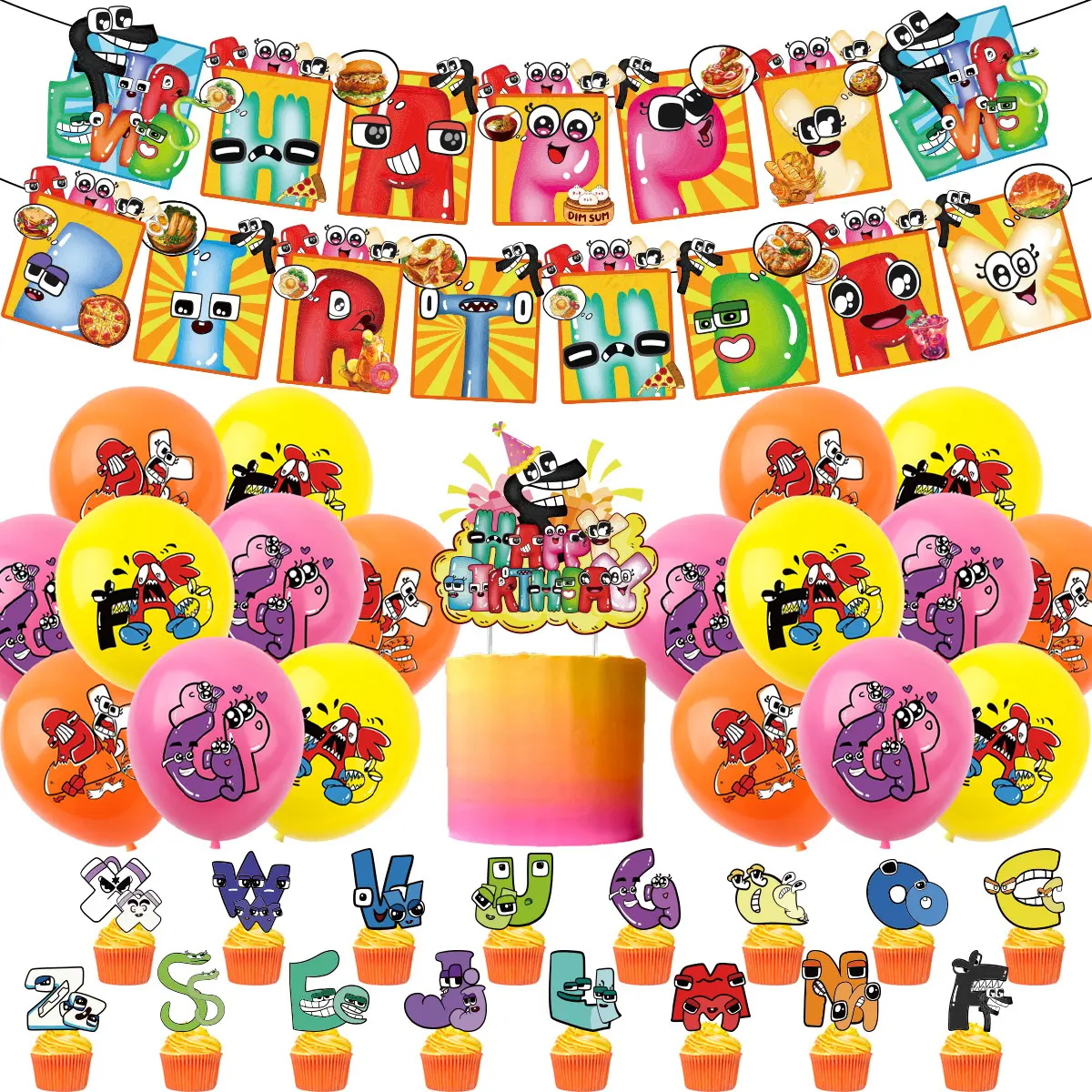 Children's party decoration Alphabet Lore themed birthday party decoration set Alphabet Lore flag balloon banner cake insert