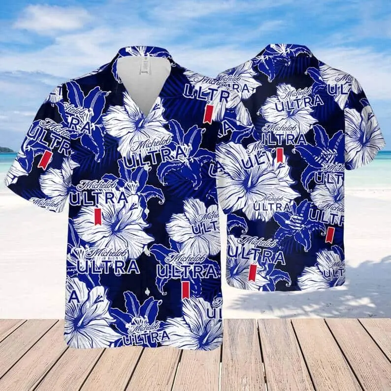 Michelob Ultra Hawaiian Shirt Tropical Flower Pattern Beer Lovers Gift Hawaiian Shirt for Men, Button Down Summer Beach Short Sleeve, Tropical Style, Sizes S-5XL