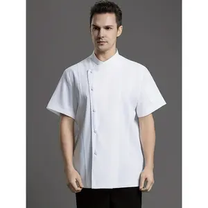 Fashion Style Collar Chef'S Work Uniform For Men, Short-sleeved, Summer Lightweight Breathable Kitchen Workwear