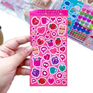 Valentine's Day Pink Deco Holographic Sparkle Vinyl Sticker Sheet