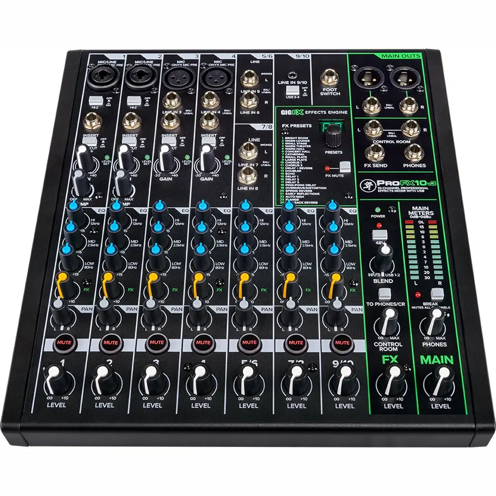 Mackie PROFX10V3 10-Channel Professional Effects Wired Mixer with USB, for Audio Recording