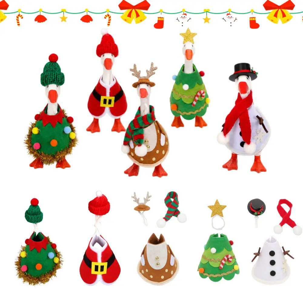 5-Style Christmas Desk Goose Outfit Set - Santa, Elf, Xmas Tree, Reindeer, Snowman Felt Knit Costumes & Props for 7in Magnetic Mini Desktop Goose Figurine - Holiday Window Ornaments, Snowflake Decoration Gift (Toys & Hobbies DIY Specialty Supply)