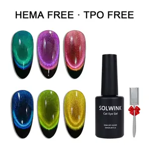 SOLWINK Dopamine Cat Eye Gel Nail Polish Set - 6 Multicolored Glitter Colors, 10ml/0.34 fl oz, Safe for Natural Nails, UV Gel Nail Art, DIY Home - Daily Gift Cosmetic