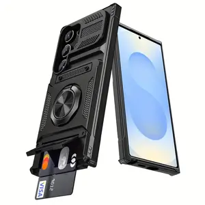 for Samsung Galaxy S26 Ultra S25FE S25 Ultra S25 Edge S24 S23 FE Ultra Plus A17 A27 A57 A56 A55 5G 4G Series, Cellphone Case, Cover, Heavy Duty Shockproof Protection 360° Rotating Metal Stand Mobile Phone Hard Shell with Hidden Dual Card Slot Design