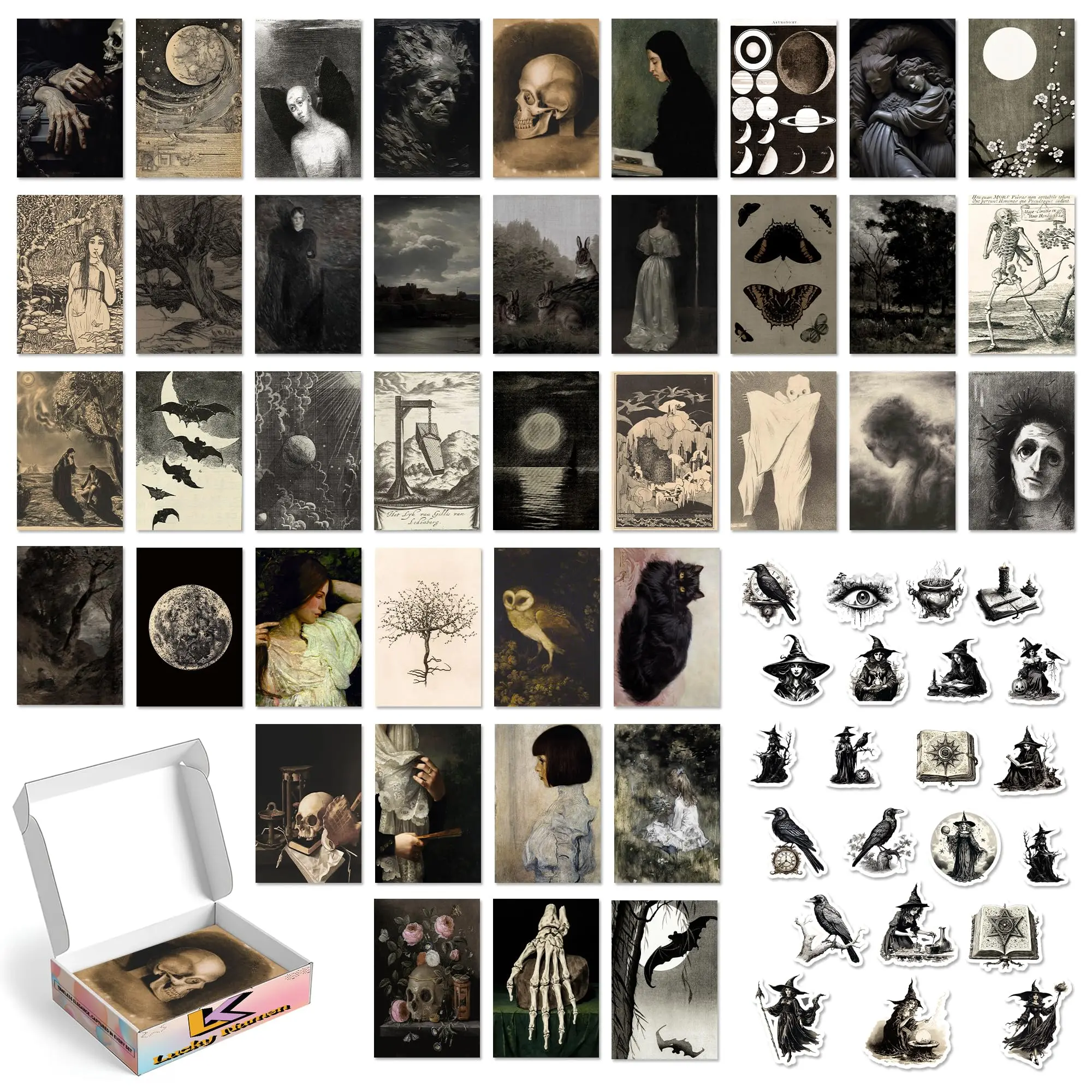 Lucky Numen Dark Academia Decor Goth Posters Cottagecore Wall Art Dark Wall Art Vintage Aesthetic Goth Decorations Gothic Posters Black Prints Teen Room Decor Collage Kit 40PCS