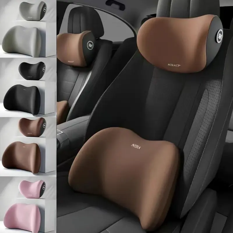 Memory Foam Car Headrest Neck Pillow and Lumbar Support Cushion, Adjustable Strap, Removable Cover, Universal Fit for Driving, Office Chair, Home Seat and Travel Comfort