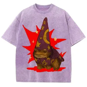 Wizard Frog Unisex Vintage Washed Tee, Vintage Distressed Coloful Washed Tee- Wash Shirt - Natural Theme Unisex Streetwear