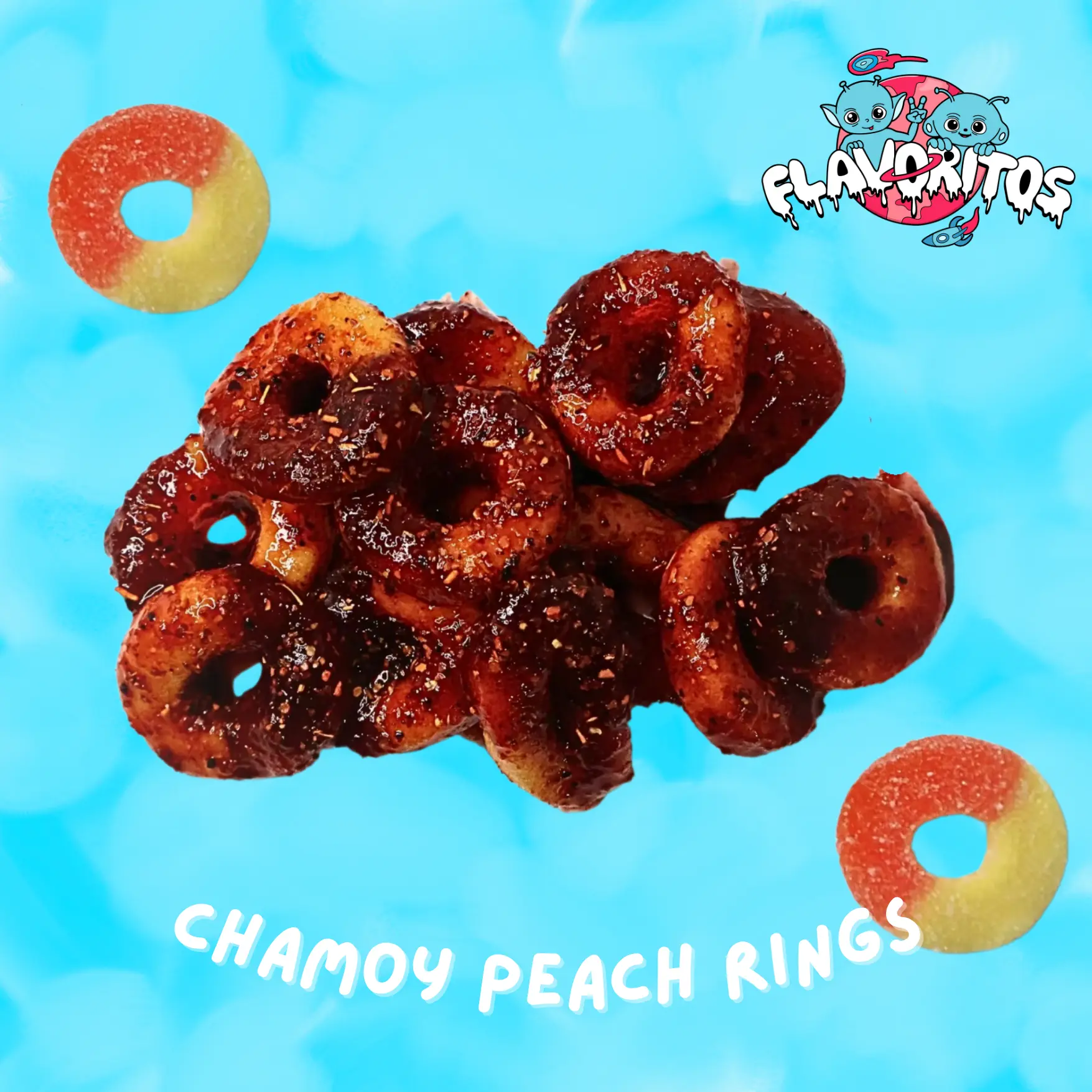 Chamoy Peach Rings - Flavoritos Sweet and Chili Gummy Candy Snack Chewy Spicy Bonbon