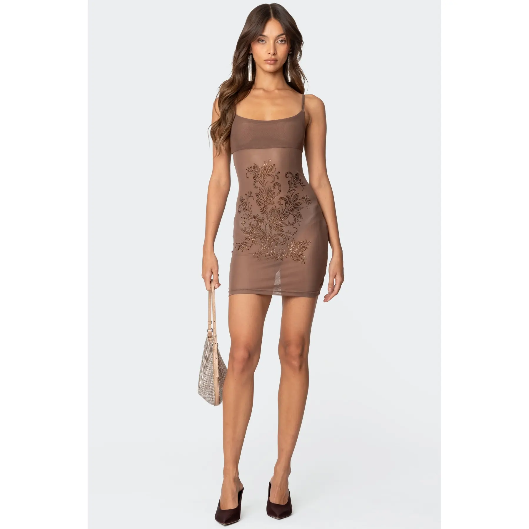 Flora Rhinestone Mesh Mini Dress