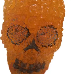 Resin Skull - Orange Color, Decorative Design, Unique Artwork, Ideal for Home Decor