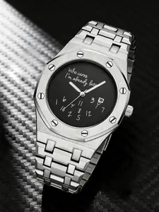 Men's Steel Band Quartz Watch, Round Dial Analog Design, Graffiti Number Pattern, Casual Vintage Fashion, High-End Men's Watch, Trendy Gift Recommendation, Analog Watches
