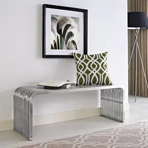 Modway Pipe 47" Stainless Steel Bench in Silver