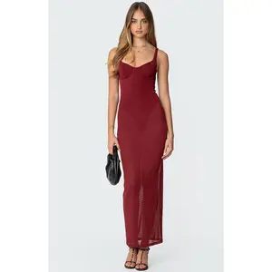 Edikted Women's Mesh Built In Bodysuit Maxi Dress
