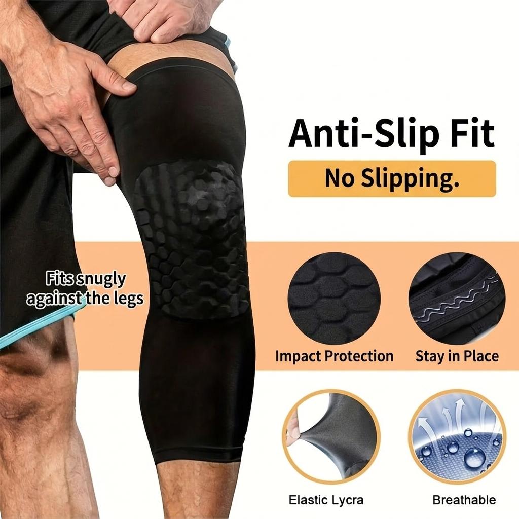 2PCS Hex Knee Pads with Disposable Shoe Covers, Shockproof Compression Sleeves for Men/woman, Breathable Elastic Support, Anti-Slip Long Leg Design for Stability & Protection in Basketball, Gym