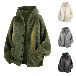 Hooded Cardigan Knitted Sweater Men's Autumn Winter Coat Seahorse Wool Lazy Loose Knitwear