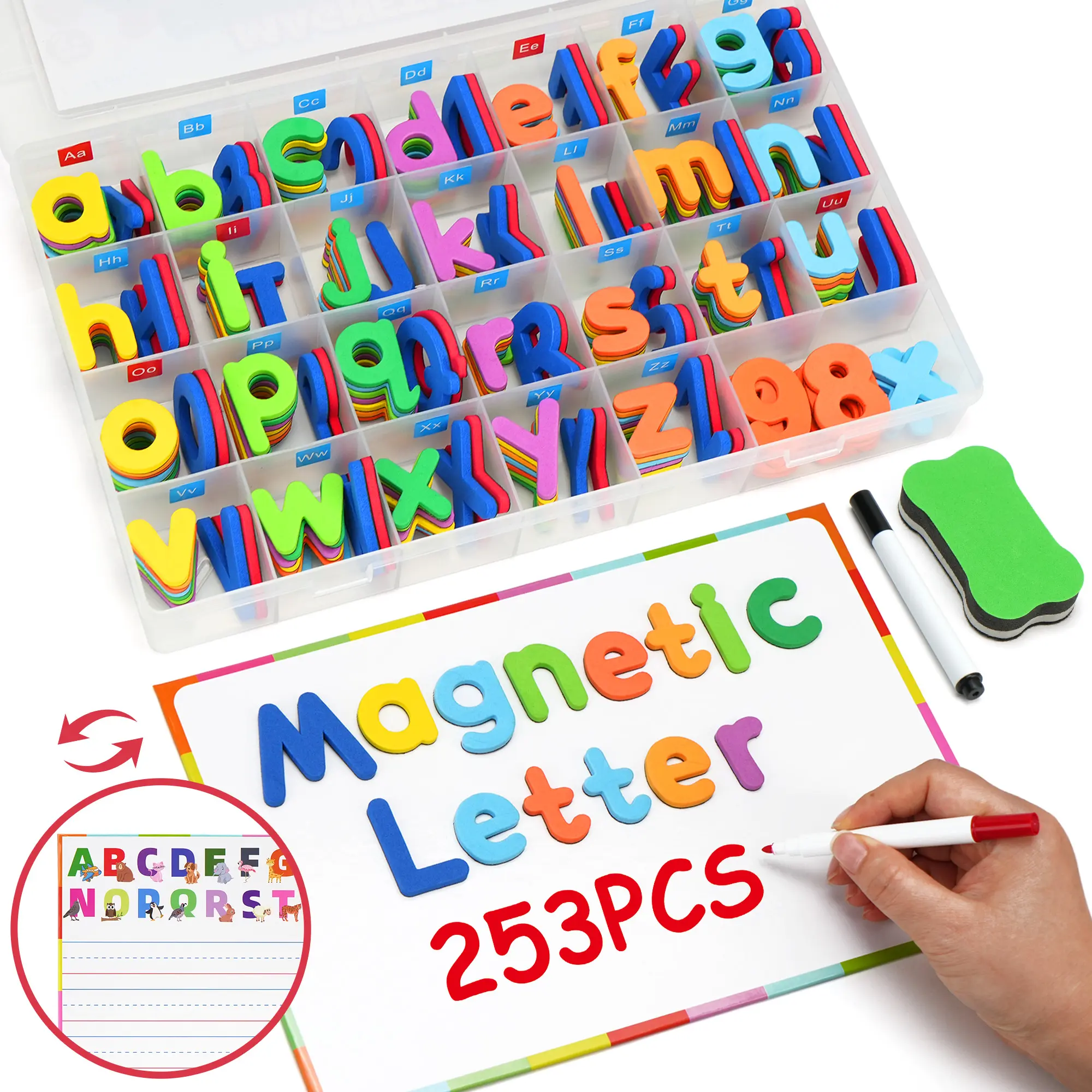 253pcs Magnetic Colored Alphanumeric Refrigerator Stickers - Educational Language Learning Puzzle Toys for Early Childhood Homeschooling - Christmas, Halloween Gifts