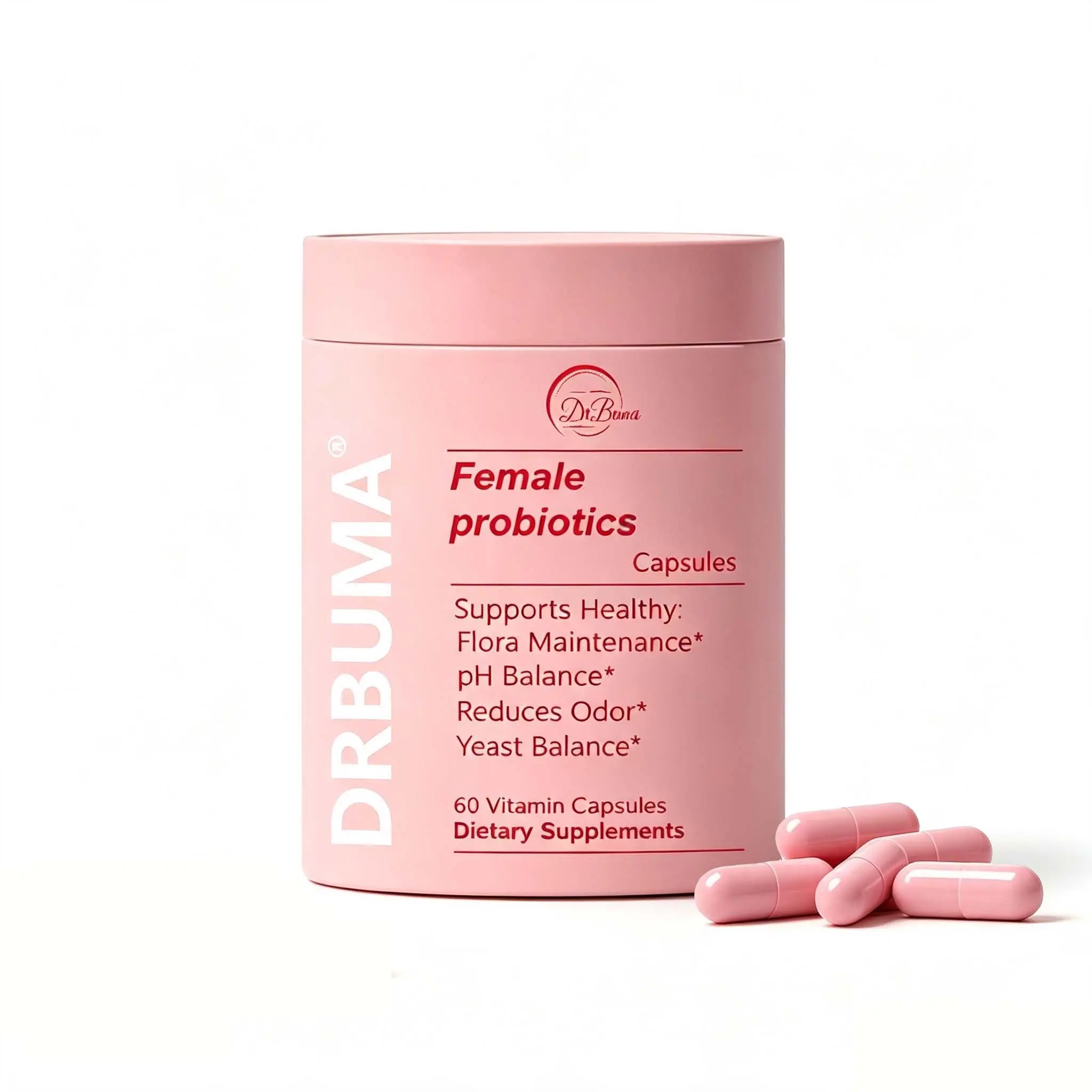 DRBUMA Women's Probiotics Capsules - Natural Source, Prop 65 Safe Dietary Supplement, Balances pH, Supports Flora, Reduces Odor, Maintains Yeast Balance (60 Count)