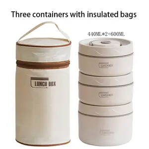 3 piece stainless steel lunch box, Insulated Bento Box, multi-layer insulated portable outdoor food container with bag, sealed lid, suitable for office use and travel, ideal for school office camping outdoor meals, Durable Lunch Box