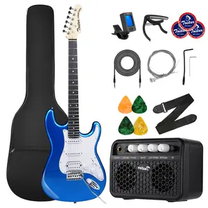 Beginners Friendly, Right Handed, 39in Electric Guitar TST-220-LPB, Heavy Metal, Rock Band, Maple Neck, Nylon Strings, Portable Amp, 6-in-line Tuner, Starter Kit Included, Lake Blue