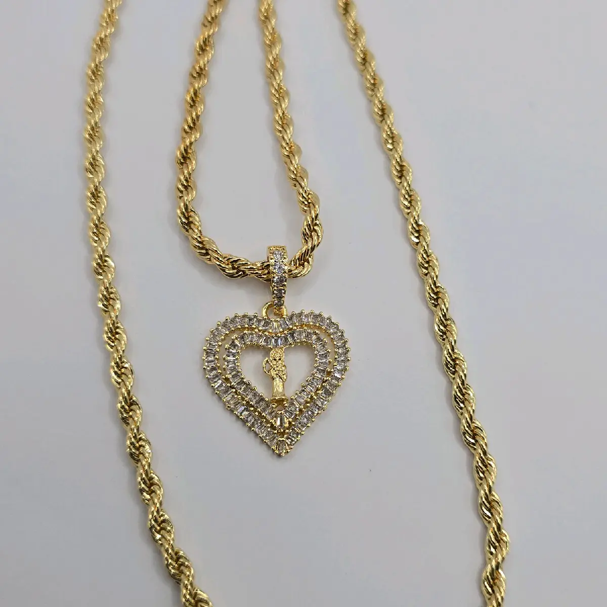 LA SANTA MUERTE beautiful heart multi-stones clear color rope fashion necklace 22"inches GOLD-PLATED no stamped