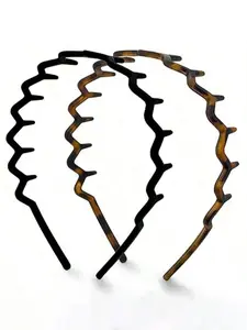 2pcs Zig Zag Headbands For Women Non Slip – Fashion Accessories For Slicked Back Styles - Comfortable Comb Headband With Teeth | Ideal Gifts For Women - Tortoise & Black Headband Zigzag Headband