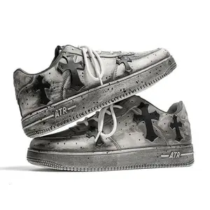 2025 Men’s Autumn American Platform Sneakers — niche chain cross graffiti internet‑hot sports casual trainer, MRT‑877, white, closed‑toe athletic runner for boys