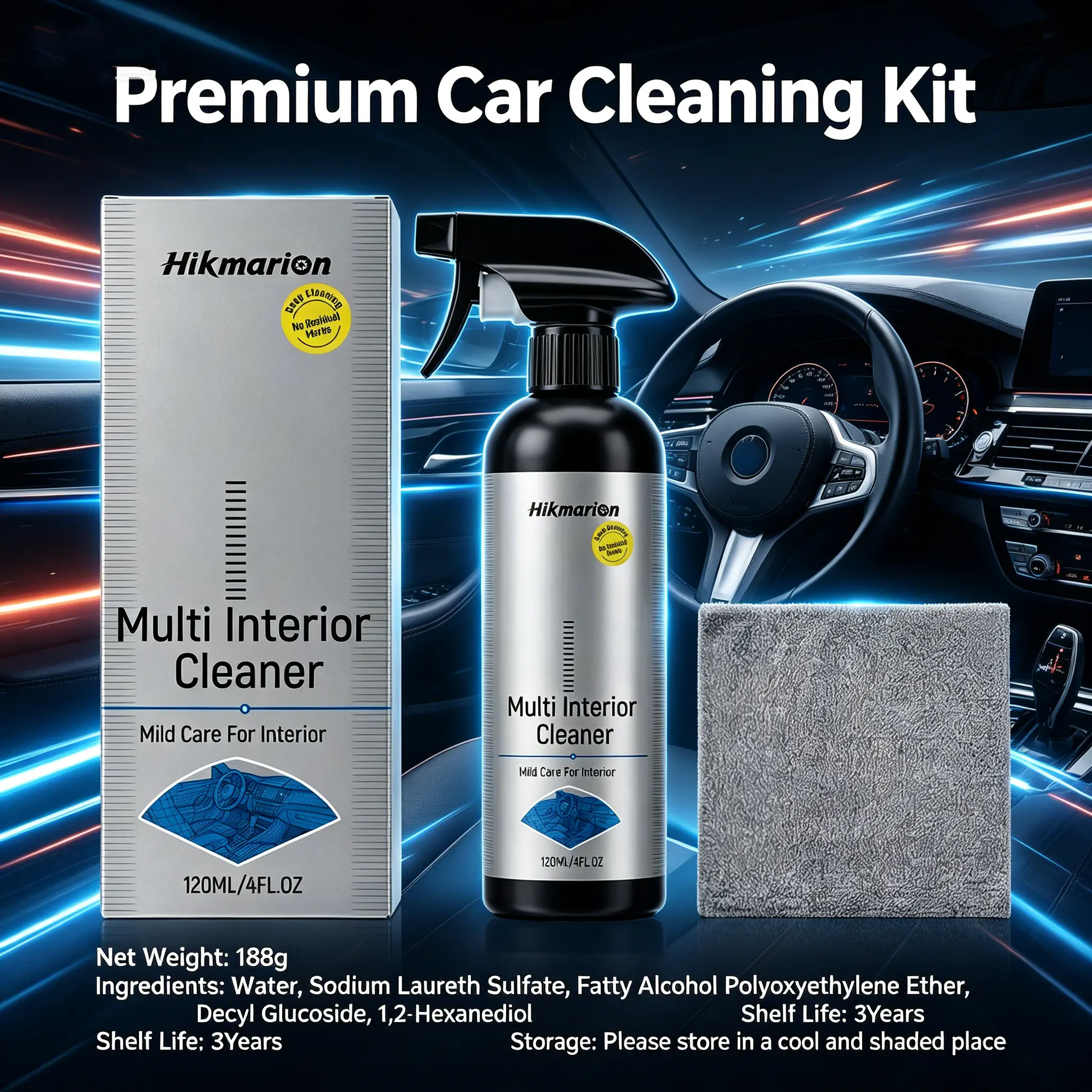 Car Interior Cleaning Spray – Deep Clean & Stain Removal for Dashboard, Seats & Trim, Fast Dry No Residue, Fresh Odor Elimination, Safe on Leather Fabric & Plastic, Restore Interior Shine, Easy DIY Auto Detailing Cleaner for Car Care