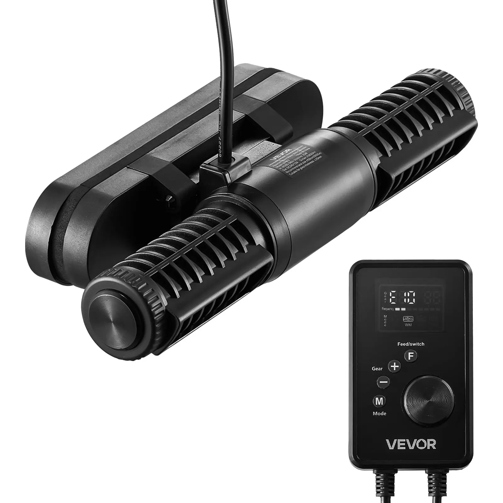 VEVOR 25W Aquarium Wave Maker, 2380 GPH Adjustable Cross Flow Pump with Controller, 24V DC Magnetic Powerhead, Strong Magnetic Base, 360-Degree Rotating 3 Wave Modes, Pure Copper Motor for Freshwater and Saltwater Aquariums, 360 Rotating Wave Mode