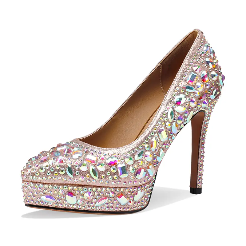 TDD Women's Platform Heeled Shoes - 4 in Rhinestone Crystal Stiletto Closed Toe Comfortable Stylish Dressy Footwear for Wedding Events Fashion 004