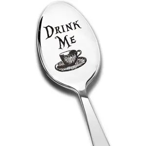 Stainless Steel Spoon, Creative Engraved Spoon, Inspirational Gift for Women Men, Teaspoon, Tea Party Gifts for Birthday