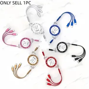 3 in 1 Retractable USB Cable, 1 Count Multipurpose 1M Data Cable, Charging Cable for Android Phone Type C Charge Portable / Micro USB, Phone Accessories, Mobile Phone Accessories