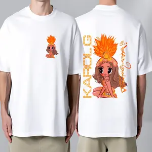 100% cotton casual T-shirt, featuring the cartoon character image of "Tropicoqueta", with orange hair and a heart-shaped pattern on the back. Suitable for summer wear. This is a must-have for fans and enthusiasts of the Coachella Music Festival in 2026.