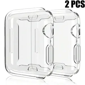 2-Piece Set Men and Women TPU Full-Cover High-Definition Ultra-Thin Watch Case, Anti-Drop Screen Protector Cover, Smartwatch Accessories, for Apple Watch Case 38/40/41/42/44/45/46/49 mm, for Apple Watch Series Ultra/SE/10/9/8/7/6/5/4/3/2/1