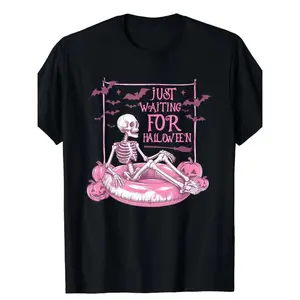funny just   halloween spooky skeleton graphic t shirt black casual summer tee with pink accents   just     lightweight 180g   running workouts casual attire black -1