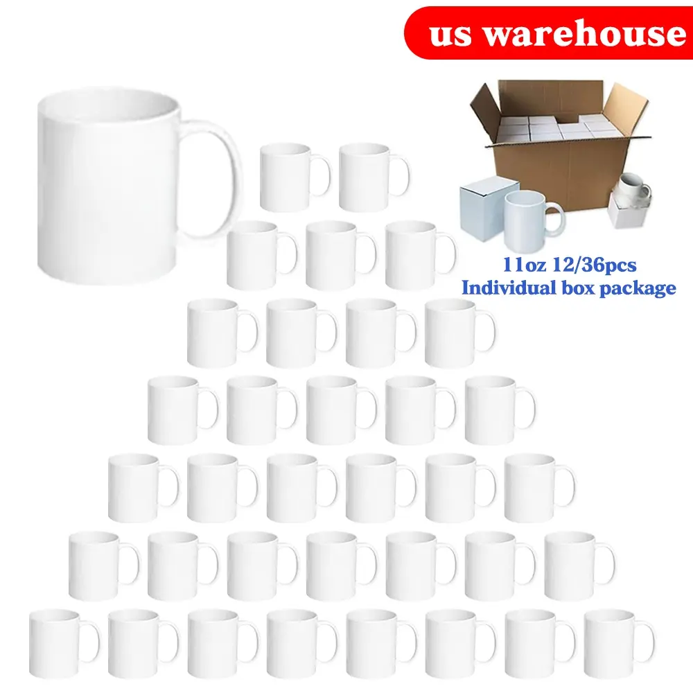 11oz Neutral Ceramic Sublimation Coffee Mugs with Handle (36-Pack, 12-Pack Options) - Reusable, Washable, Printable, Individually Boxed Kitchen Drinkware, Ideal Gift for Florida Girl Mamas, US Warehouse Ship, Female