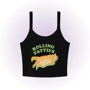 [Made in USA] Rolling Fatties Micro Rib Spaghetti Strap Tank, Y2K Baby Tee, Unhinged TShirt, Cat Shirt, Festival Outfit, Rave Outfit, Women's clothes