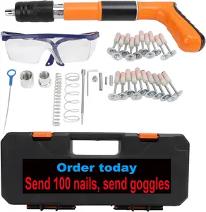 Woodworking and Decoration Integrated Air Nailer, Concrete Nail Gun Kit with 100PCS Nails, Adjustable Manual Steel Nail Gun, Manual Wall Fastening Tool