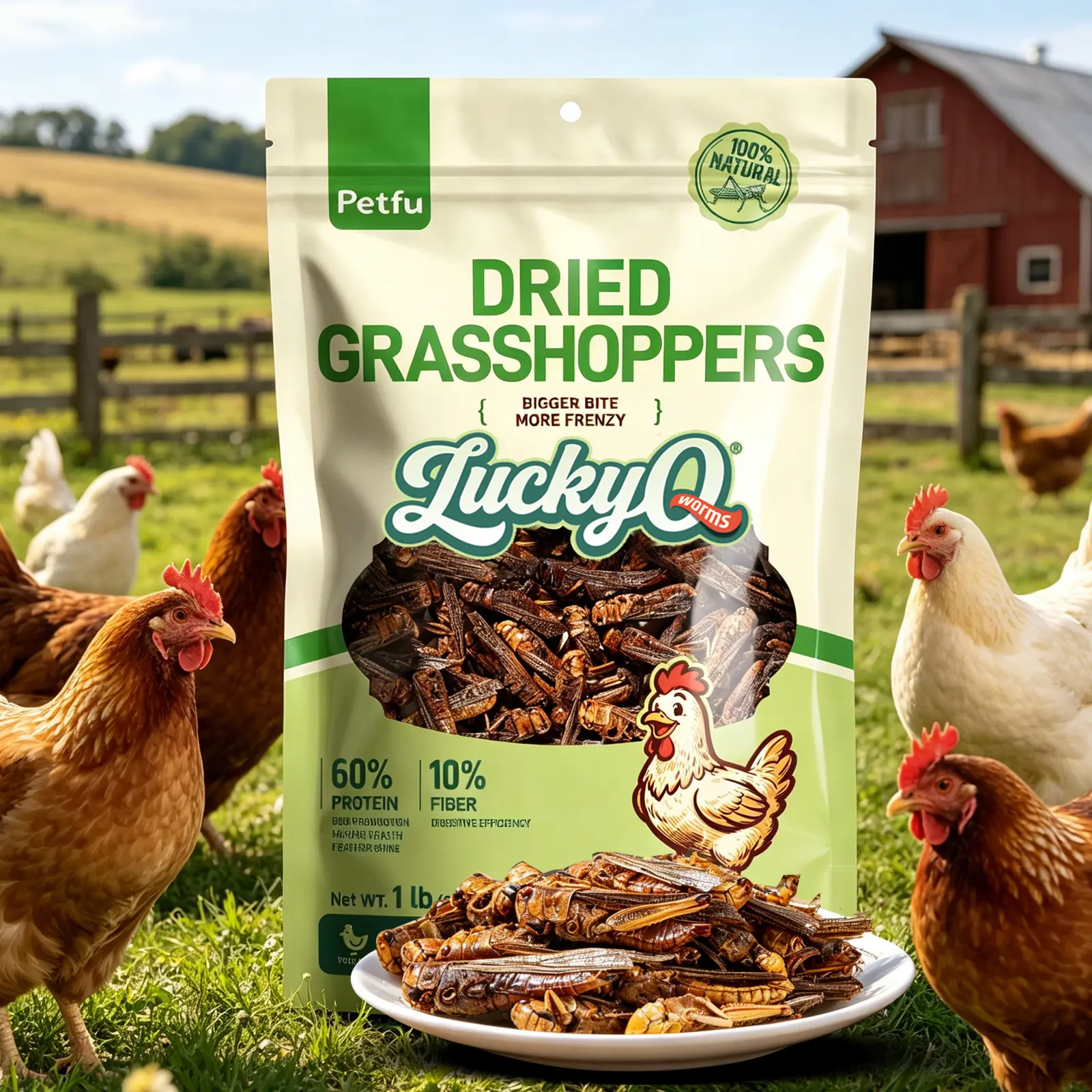 LuckyQworms 1lbs/5lbs Dried Grasshoppers for Chickens Birds Bluebirds Hamsters Turtles Fish Hedgehogs High Protein Pet Food for Poultry Reptile Rodent Daily Treats
