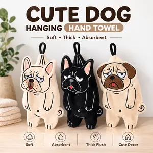 Hangable Thick Cotton Fiber Dog Hand Towel - Cute Summer Vibes, Soft Plush, Highly Absorbent Multi-Use Cleaning Cloth for Kitchen, Bathroom