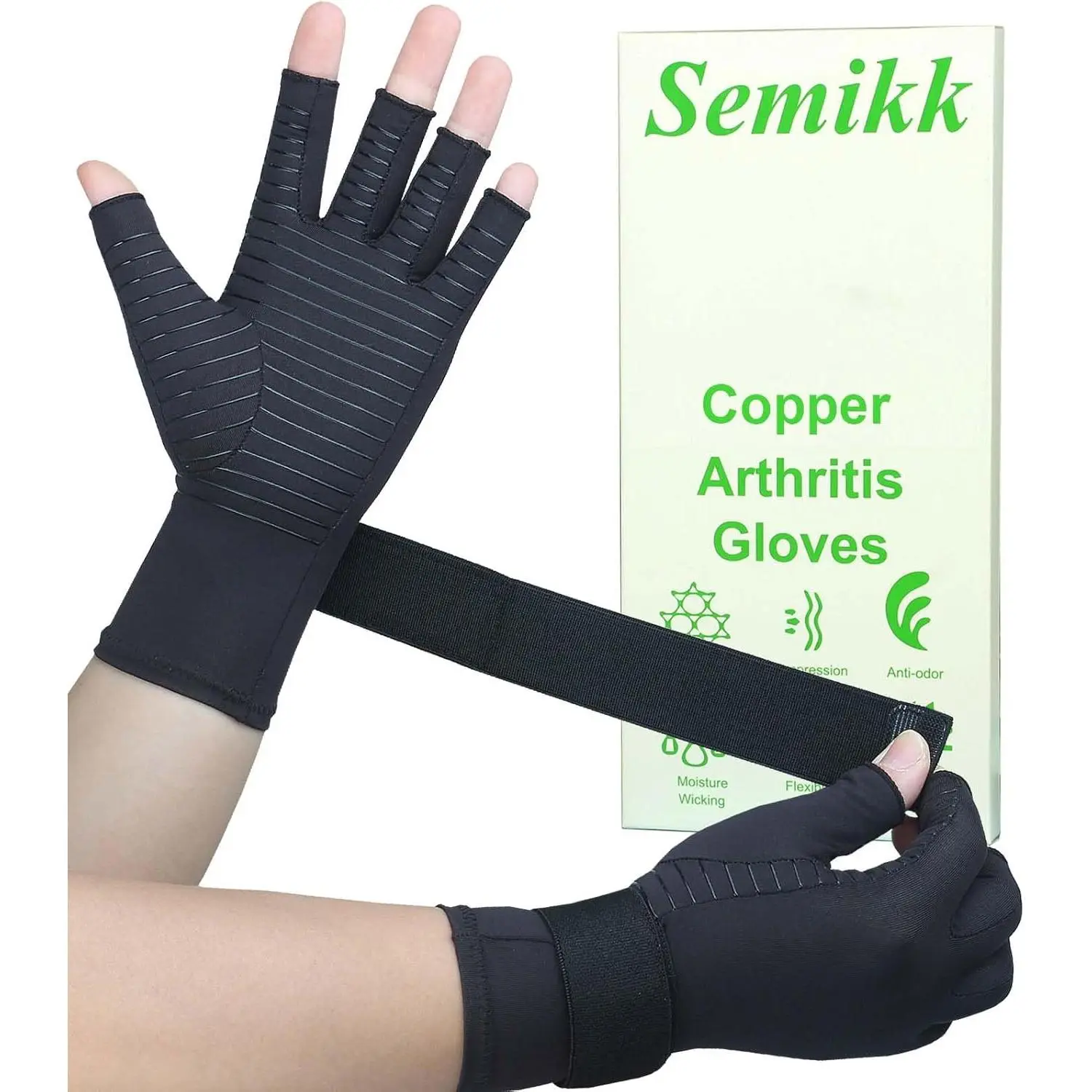 Copper Nylon Compression Gloves for Women and Men, Fingerless with Anti-Slip Silicone Strips and Adjustable Strap for Arthritis and Hand Pain Relief, Nylon Spandex, Blood Flow Aid, Adult, Cleaning