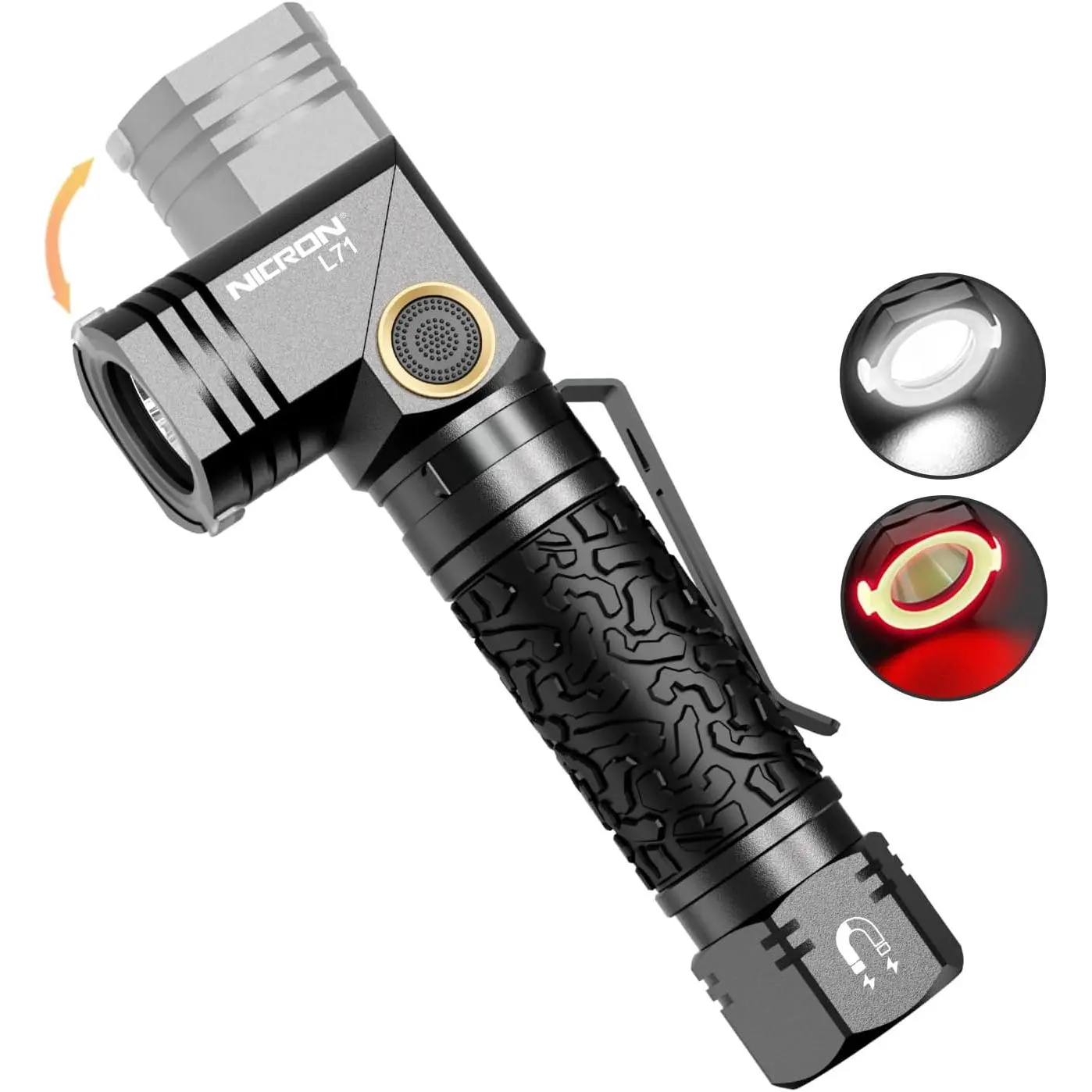 Summervibe NICRON L71 Tactical Flashlights High 1800 Lumens Type-C Rechargeable Magnetic Flashlight 90 Degree Working Light, IP65 Waterproof LED 8 Modes Flashlights for Outdoor Camping Emergency