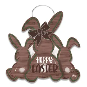 Bunny Trio Hoppy Easter Door Hanger (Neutral Brown)
