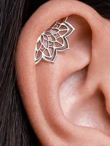 1Pc Boho Helix Earring, Geometric Mandala Lotus Flower Hidden Helix, Piercing, Cartilage Bohemian Silvery Spiritual Jewelry, Dailygift, Available All Season,   Music Festival，Unique Gift, Stud Earring, Stud Earrings Jewelry
